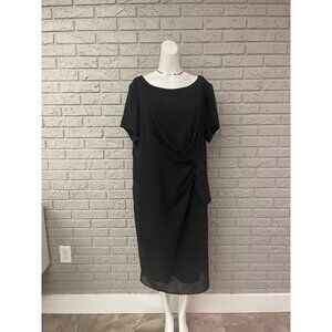 Le Bos Women Black Drape Front Short Sleeve Chiffon Dress Size 20W